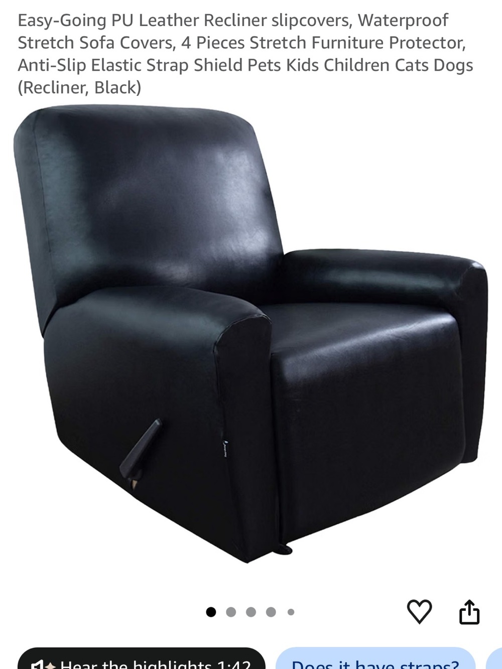 Small recliner slip cover set, 4 pieces